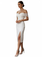 Celestia | Sheath Off - The - Shoulder Sleeveless Tea - Length Wedding Dresses - KissProm