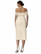 Celestia | Sheath Off - The - Shoulder Sleeveless Tea - Length Wedding Dresses - KissProm