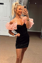 Black Off the Shoulder Velvet Tight Homecoming Dress - KissProm