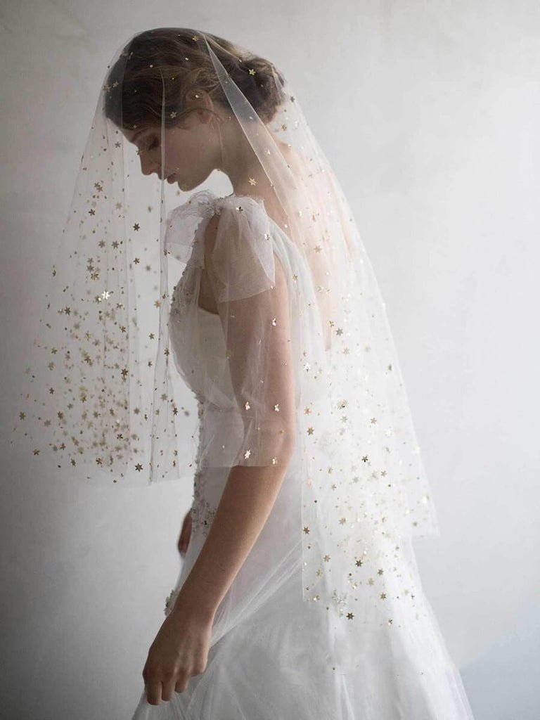 Shiny Bridal Veils with Gold Star Sparkly Wedding Veil display picture 1
