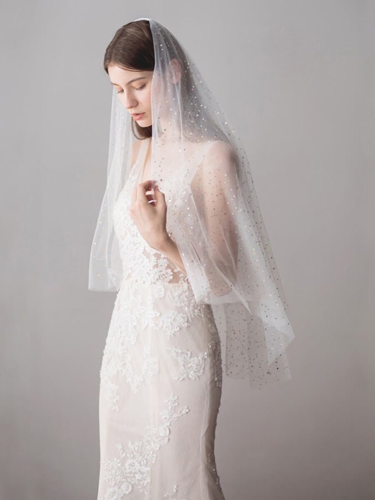 Shiny Bridal Veils with Gold Star Sparkly Wedding Veil display picture 2