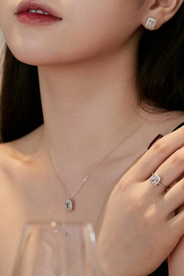 Shiny Rectangle Zircon Engagement Ring Sterling Silver - KissProm