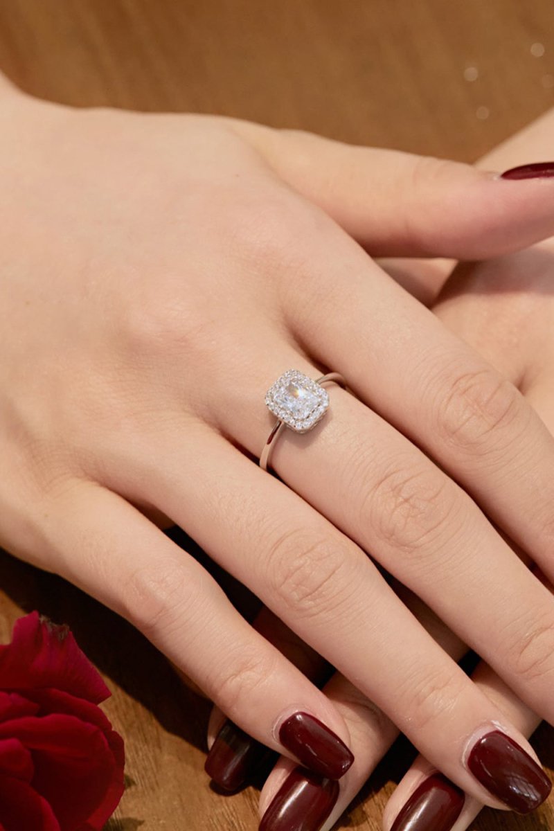 Shiny Rectangle Zircon Engagement Ring Sterling Silver - KissProm