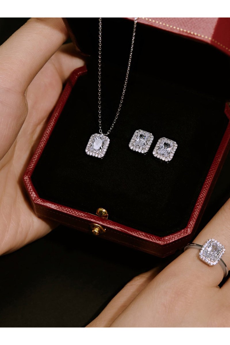 Shiny Rectangle Zircon Engagement Ring Sterling Silver - KissProm