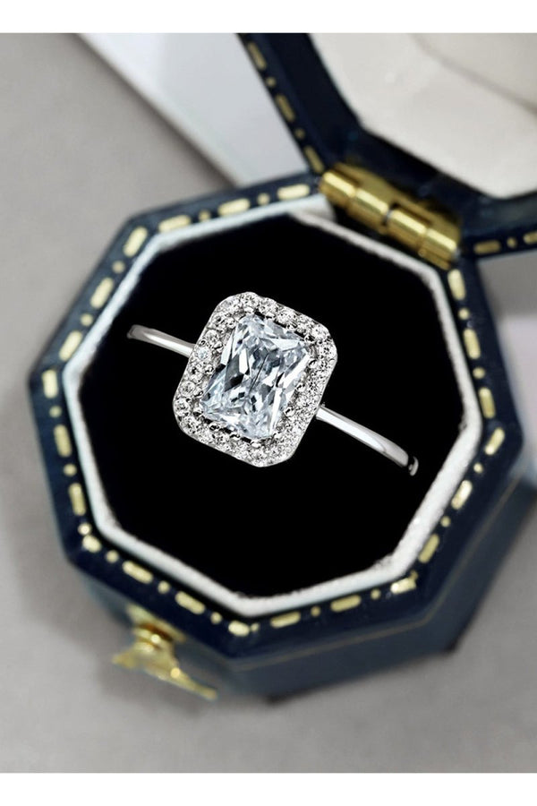 Shiny Rectangle Zircon Engagement Ring Sterling Silver - KissProm