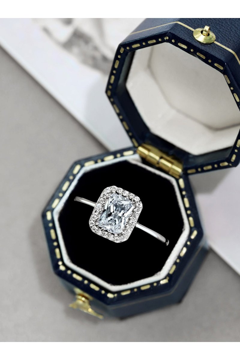 Shiny Rectangle Zircon Engagement Ring Sterling Silver - KissProm