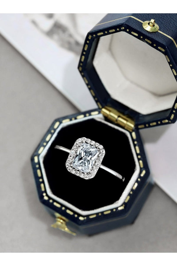 Shiny Rectangle Zircon Engagement Ring Sterling Silver - KissProm