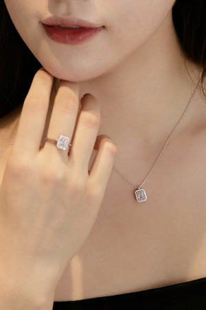 Shiny Rectangle Zircon Engagement Ring Sterling Silver - KissProm