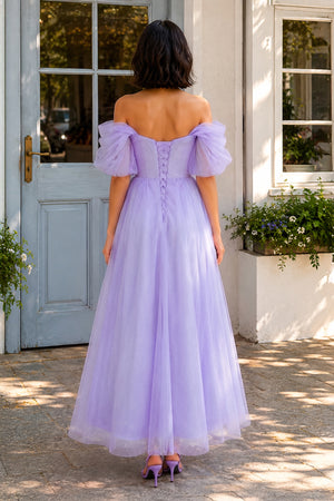 purple tea length dress A-Line Satin Graduation Dresses COCOMELODY CS0556, Princess Blue Bewitchingly beautiful Grape Purple Formal Dresses Tea-Length