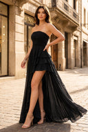 Royal Blue Strapless Ruffles Sleeveless Long Prom Dress with Slit - KissProm