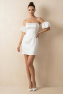 Short Satin White Wedding Dress Strapless Off the Shoulder – Wedding Dresses by KissProm | Available at KissProm