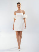 Short Satin White Wedding Dress Strapless Off the Shoulder - KissProm