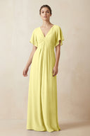 Short Sleeve V-Neck Chiffon A-Line Bridesmaid Dress in Buttercup - KissProm BRIDESMAID DRESSES