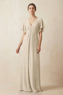 Short Sleeve V-Neck Chiffon A-Line Bridesmaid Dress in Champagne - KissProm BRIDESMAID DRESSES