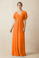 Short Sleeve V-Neck Chiffon A-Line Bridesmaid Dress in Cinnamon - KissProm BRIDESMAID DRESSES