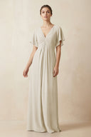 Short Sleeve V-Neck Chiffon A-Line Bridesmaid Dress in Dove Gray - KissProm BRIDESMAID DRESSES