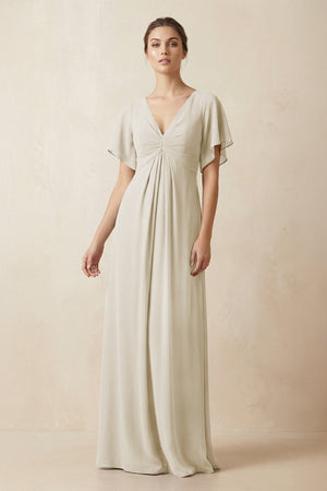 Short Sleeve V-Neck Chiffon A-Line Bridesmaid Dress in Dove Gray - KissProm BRIDESMAID DRESSES