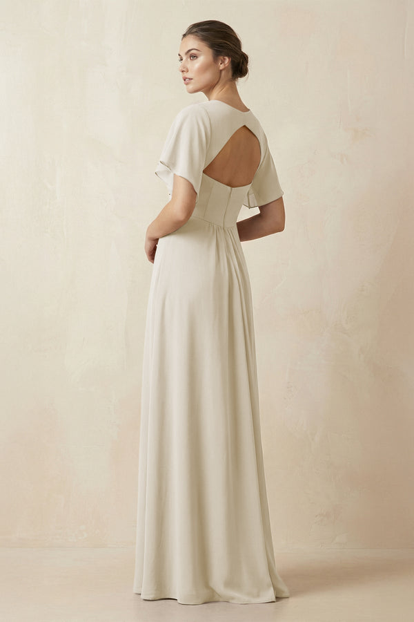 Short Sleeve V-Neck Chiffon A-Line Bridesmaid Dress in Dove Gray - KissProm BRIDESMAID DRESSES