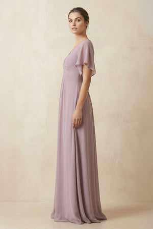 Short Sleeve V - Neck Chiffon A - Line Bridesmaid Dress in Dusk - KissProm Bridesmaid Dresses