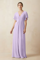 Short Sleeve V-Neck Chiffon A-Line Bridesmaid Dress in Lavender - KissProm BRIDESMAID DRESSES