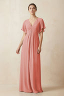 Short Sleeve V-Neck Chiffon A-Line Bridesmaid Dress in Mulberry - KissProm BRIDESMAID DRESSES