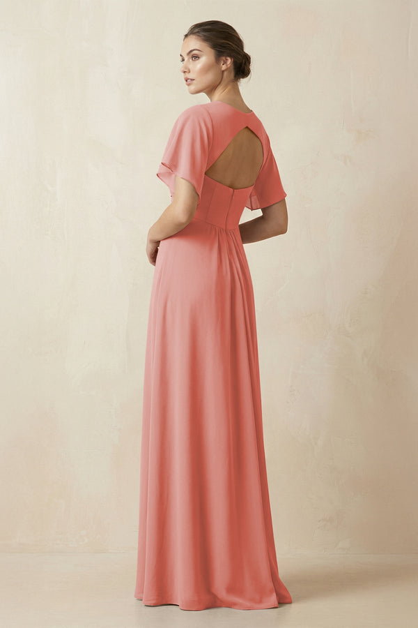 Short Sleeve V-Neck Chiffon A-Line Bridesmaid Dress in Mulberry - KissProm BRIDESMAID DRESSES