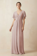 Short Sleeve V-Neck Chiffon A-Line Bridesmaid Dress in Toffee - KissProm BRIDESMAID DRESSES