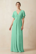 Short Sleeve V-Neck Chiffon A-Line Bridesmaid Dress in Turquoise - KissProm BRIDESMAID DRESSES