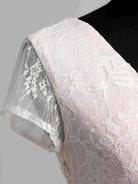 Short Sleeve V - neck Pleated Long Lace Wedding Dress - KissProm