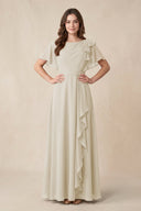 Short Sleeves Bateau A - Line Chiffon Bridesmaid Dress in Dove Gray - KissProm Bridesmaid Dresses