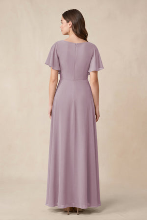 Short Sleeves Bateau A - Line Chiffon Bridesmaid Dress in Dusk - KissProm Bridesmaid Dresses