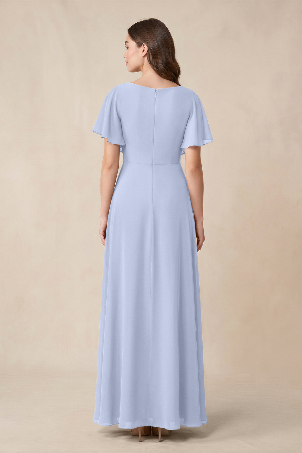 Short Sleeves Bateau A - Line Chiffon Bridesmaid Dress in Ice - KissProm Bridesmaid Dresses