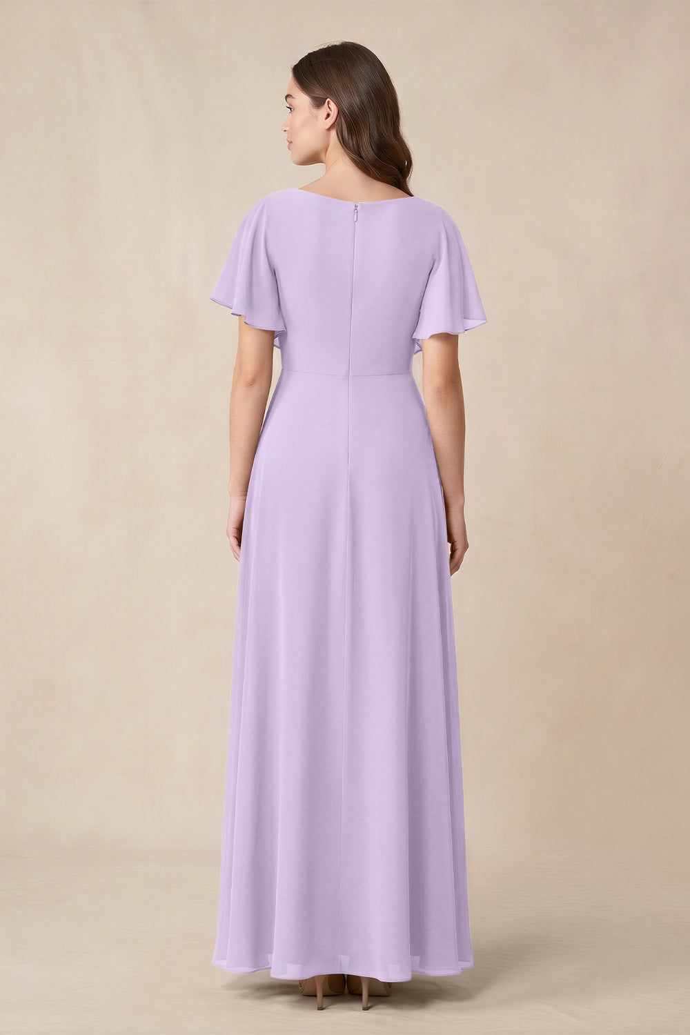 Short Sleeves Bateau A - Line Chiffon Bridesmaid Dress in Lavender - KissProm Bridesmaid Dresses