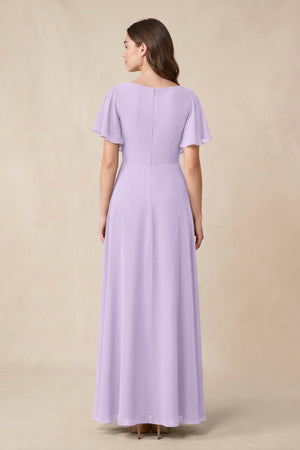 Short Sleeves Bateau A - Line Chiffon Bridesmaid Dress in Lavender - KissProm Bridesmaid Dresses