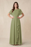 Short Sleeves Bateau A - Line Chiffon Bridesmaid Dress in Moss Green - KissProm Bridesmaid Dresses