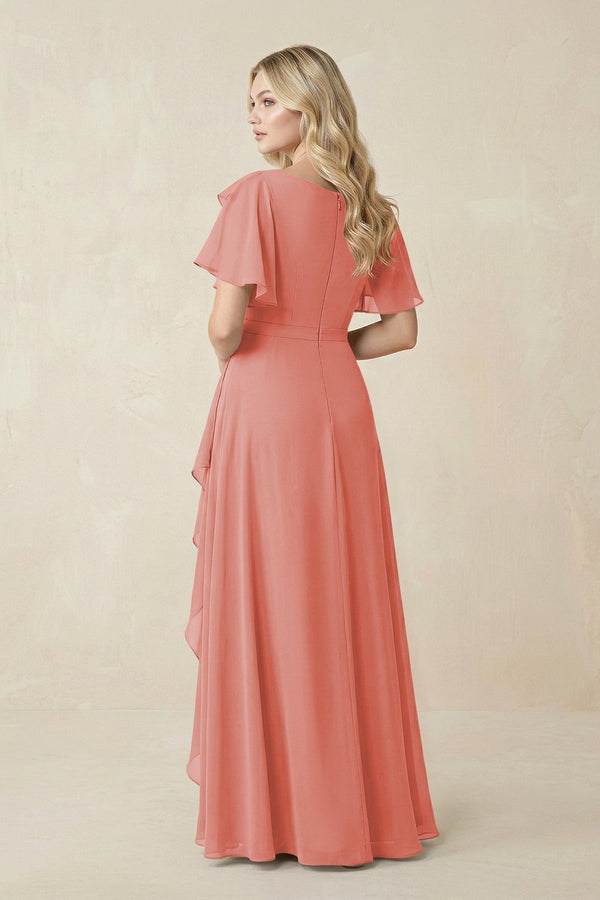 bridesmaid dresses mulberry Half Sleeves V-neck Chiffon Bridesmaid Dresses main image 0
