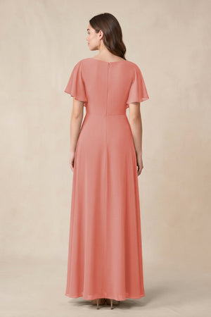 Short Sleeves Bateau A - Line Chiffon Bridesmaid Dress in Mulberry - KissProm Bridesmaid Dresses