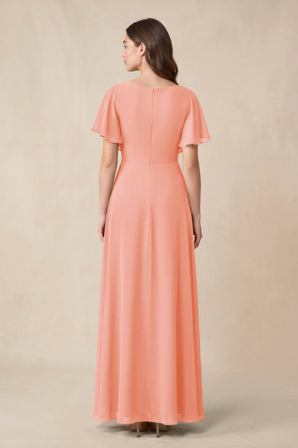 Short Sleeves Bateau A - Line Chiffon Bridesmaid Dress in Rosette - KissProm Bridesmaid Dresses