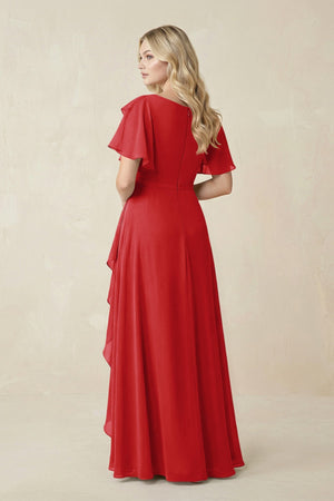 Short Sleeves Bateau A - Line Chiffon Bridesmaid Dress in Ruby Red - KissProm Bridesmaid Dresses