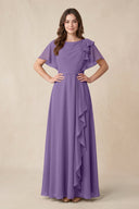 Short Sleeves Bateau A - Line Chiffon Bridesmaid Dress in Tahiti - KissProm Bridesmaid Dresses