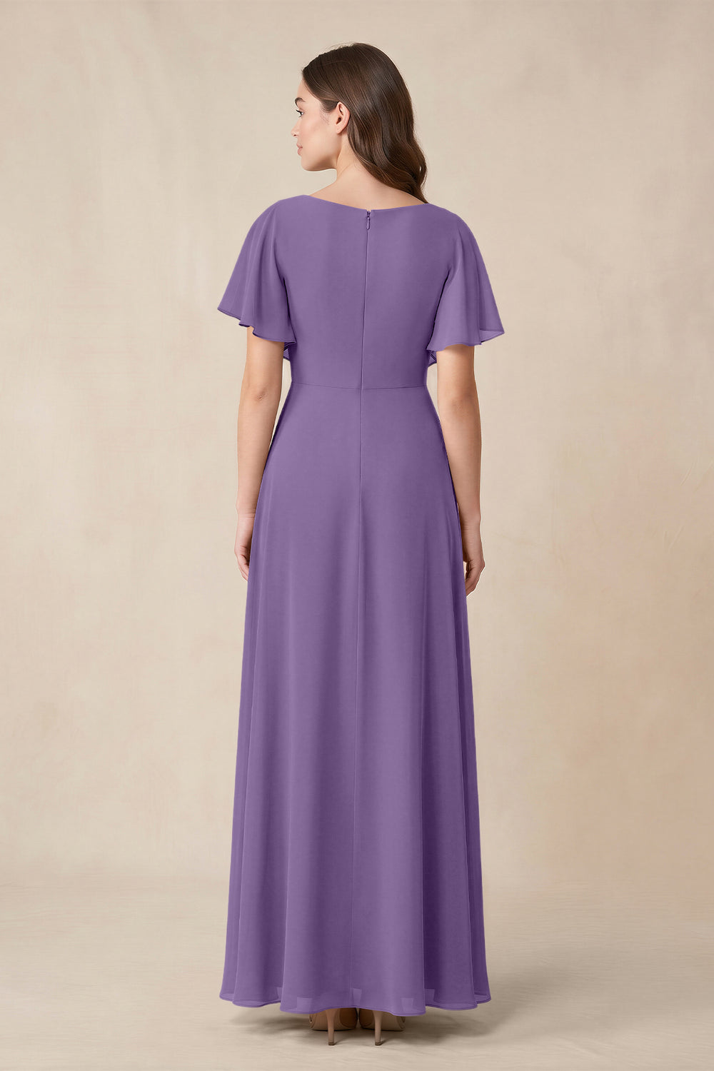 Short Sleeves Bateau A - Line Chiffon Bridesmaid Dress in Tahiti - KissProm Bridesmaid Dresses