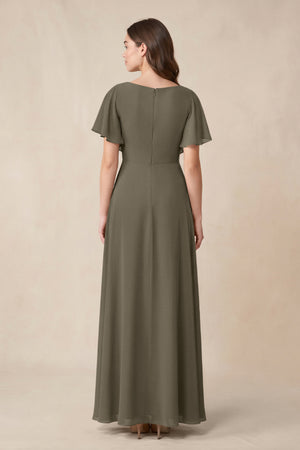 Short Sleeves Bateau A - Line Chiffon Bridesmaid Dress in Willow Green - KissProm Bridesmaid Dresses