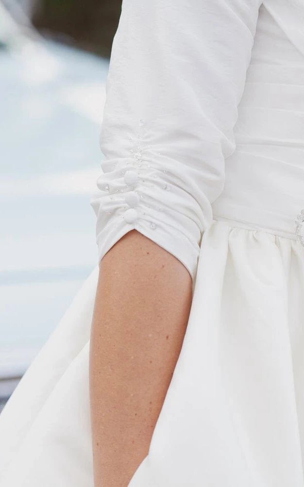 Knee Length Wedding Dress With 3/4 Sleeves