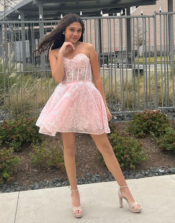short pink hoco dress A-Line Sweetheart Homecoming Dress, Pink / 6