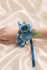 Silk Roses Artificial Bridesmaid Wrist Corsage in Blue - KissProm Accessories