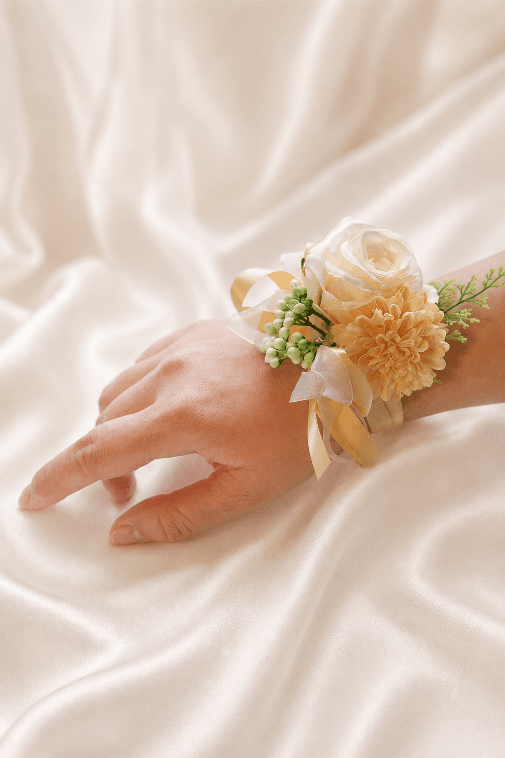 Silk Roses Artificial Bridesmaid Wrist Corsage in Champagne - KissProm Accessories