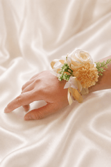 Silk Roses Artificial Bridesmaid Wrist Corsage in Champagne - KissProm Accessories