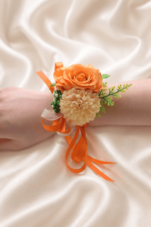 Silk Roses Artificial Bridesmaid Wrist Corsage in Orange - KissProm Accessories