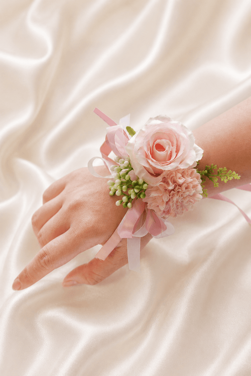 Silk Roses Artificial Bridesmaid Wrist Corsage in Pink - KissProm Accessories