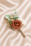 Silk Roses Artificial Wedding Bridesmaid Boutonniere in Orange - KissProm Accessories